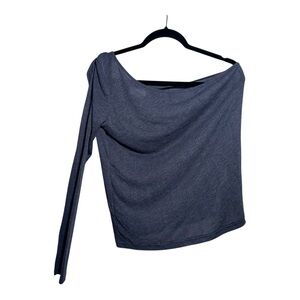 NWOT TOP SHOP One-Shoulder Blue Ribbed Lightweight Blouse - size 12‎